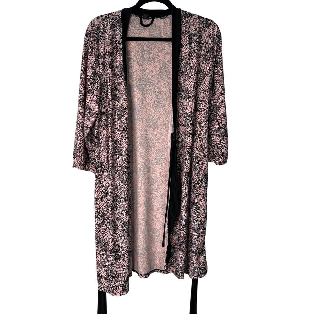 Marilyn Monroe Intimates Robe‎ Womens Size L Pink Black Paisley Floral Print - Picture 2 of 11